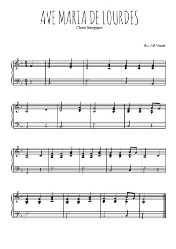 Téléchargez l'arrangement pour piano de la partition de Ave Maria de Lourdes en PDF